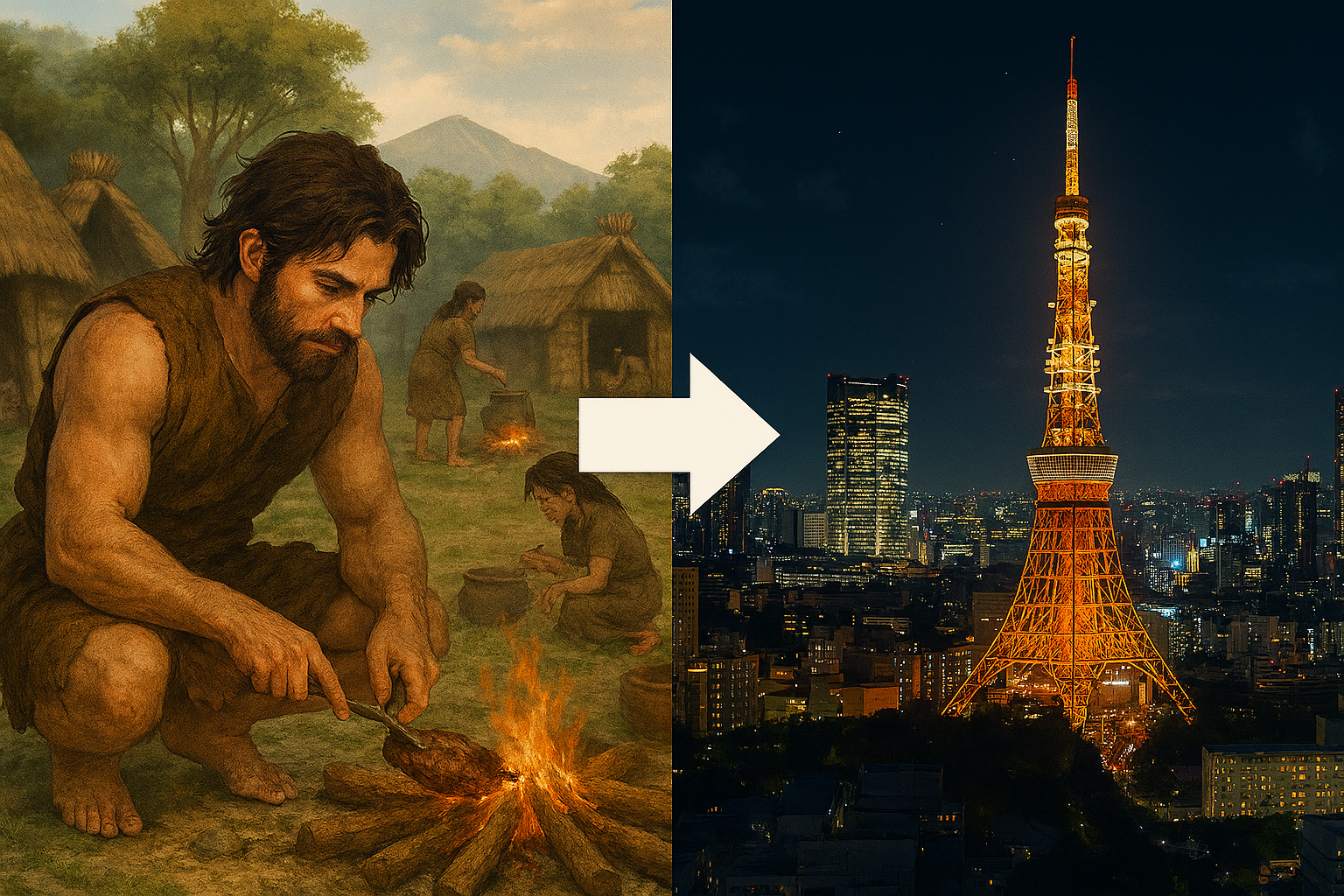 人類が発展している様子