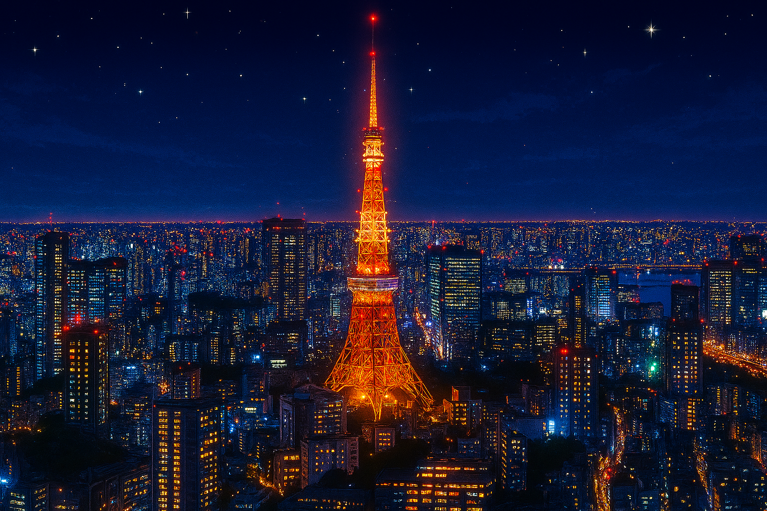 日本の発展を象徴する東京タワーの夜景